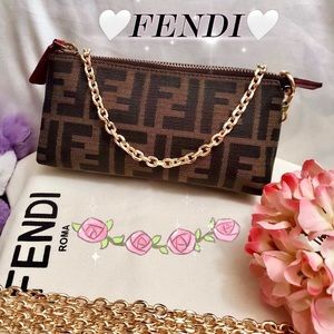 🌟Auth🌟Mint Beautiful FENDI Zucchino Zucca FFLogo Monogram Pochette Crossbody🌸